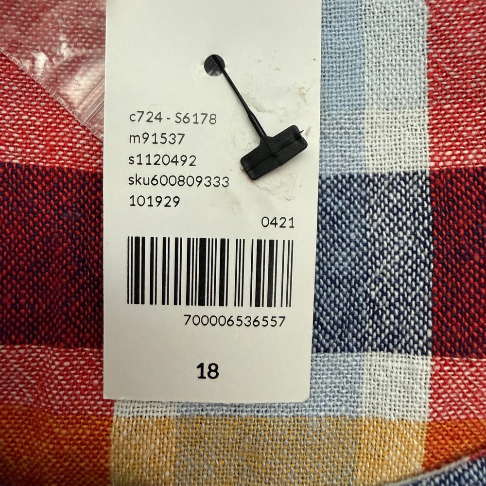 Lane Bryant Plaid Linen Blend Midi Dress Tie Waist Button Front NWT Size 18 - Picture 13 of 14
